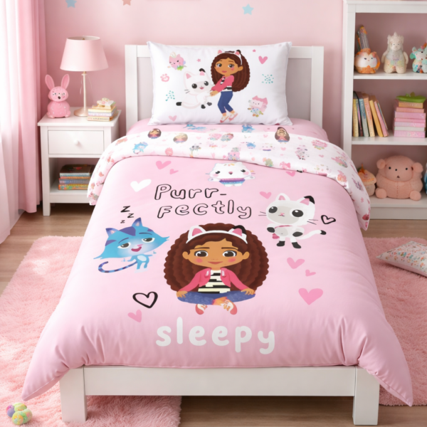 Lenjerie de pat Gabby's Dollhouse Sleepy 140x200 cm + față pernă 65×65 cm ,microfibră