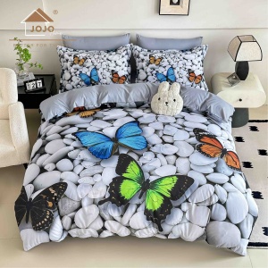 Acasa Lenjerie de Pat 6 Piese – Finet, Cearșaf cu Elastic, Imprimare Digitală 5D-Fluturi5