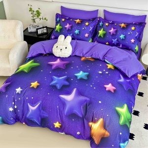 Lenjerie de Pat 6 Piese – Finet, Cearșaf cu Elastic, Imprimare Digitală 5D-Fluturi Mov