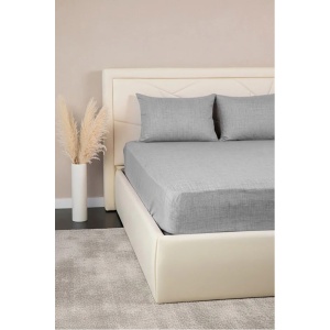 Set Cearceaf cu Elastic + 2 Fete de Pernă 50x70 cm, Bumbac Mercelizat, 160x200 / 180x200 cm-Gri