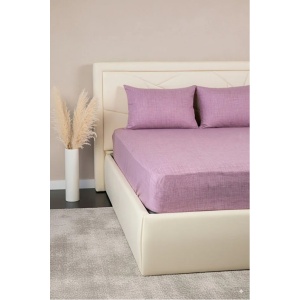 Set Cearceaf cu Elastic + 2 Fete de Pernă 50x70 cm, Bumbac Mercelizat, 160x200 / 180x200 cm-Lila