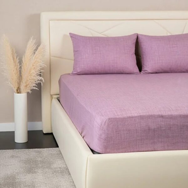 Set Cearceaf cu Elastic + 2 Fete de Pernă 50x70 cm, Bumbac Mercelizat, 160x200 / 180x200 cm-Lila