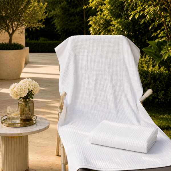 Prosop Plajă și Spa 100% Bumbac 76x147 cm, 550 gr/mp – Prosop Hotelier Alb Premium, Moale și Absorbant