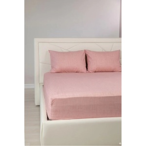 Set Cearceaf cu Elastic + 2 Fete de Pernă 50x70 cm, Bumbac Mercelizat, 160x200 / 180x200 cm-Roz Pudra