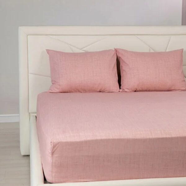Set Cearceaf cu Elastic + 2 Fete de Pernă 50x70 cm, Bumbac Mercelizat, 160x200 / 180x200 cm-Roz Pudra