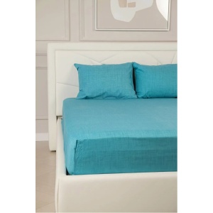 Set Cearceaf cu Elastic + 2 Fete de Pernă 50x70 cm, Bumbac Mercelizat, 160x200 / 180x200 cm-Turcoaz