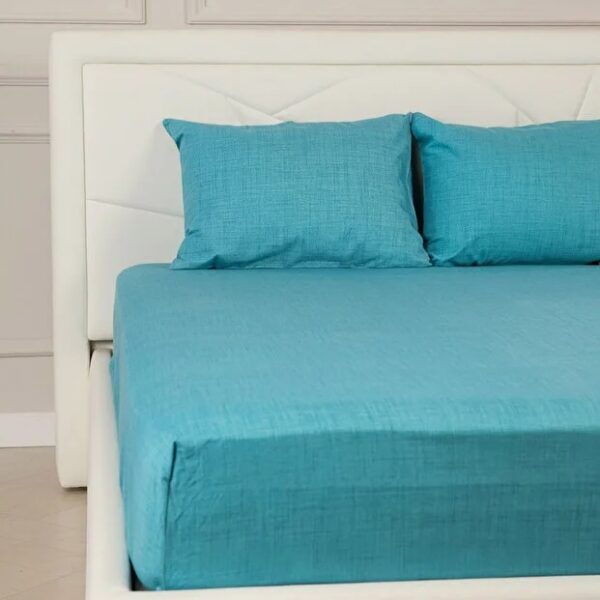 Set Cearceaf cu Elastic + 2 Fete de Pernă 50x70 cm, Bumbac Mercelizat, 160x200 / 180x200 cm-Turcoaz