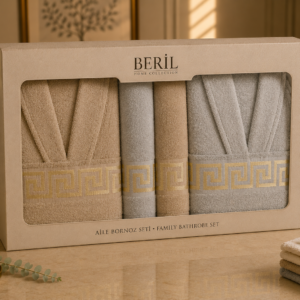 Set cadou premium halate și prosoape din bumbac 100% – 2 halate unisex + 4 prosoape, cutie elegantă cu mâner-SHB-16