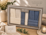 Set cadou premium halate și prosoape din bumbac 100% – 2 halate unisex + 4 prosoape, cutie elegantă cu mâner