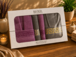 Set cadou premium halate și prosoape din bumbac 100% – 2 halate unisex + 4 prosoape, cutie elegantă cu mâner-SHB-18