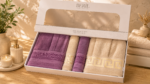 Set cadou premium halate și prosoape din bumbac 100% – 2 halate unisex + 4 prosoape, cutie elegantă cu mâner