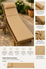 Saltea Șezlong Premium 2 Segmente 60x190 cm, perna asortata– Husă Detașabilă, Rezistentă UV - imagine 2