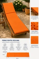 Saltea Șezlong Premium 2 Segmente 60x190 cm – Husă Detașabilă, Rezistentă UV