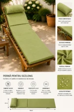 Saltea Șezlong Premium 2 Segmente 60x190 cm – Husă Detașabilă, Rezistentă UV