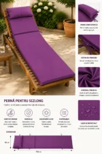 Saltea Șezlong Premium 2 Segmente 60x190 cm, perna asortata– Husă Detașabilă, Rezistentă UV - imagine 2