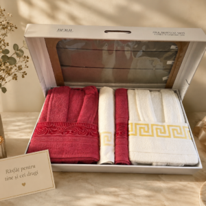Set cadou premium halate și prosoape din bumbac 100% – 2 halate unisex + 4 prosoape, cutie elegantă cu mâner
