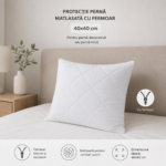Protectie perna matlasată cu fermoar 40x40cm Alb - imagine 2