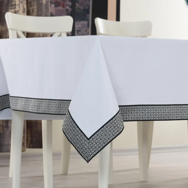 Fata de Masa Damasc Alba Colection Deluxe 160x220cm Bordura Negru - imagine 2