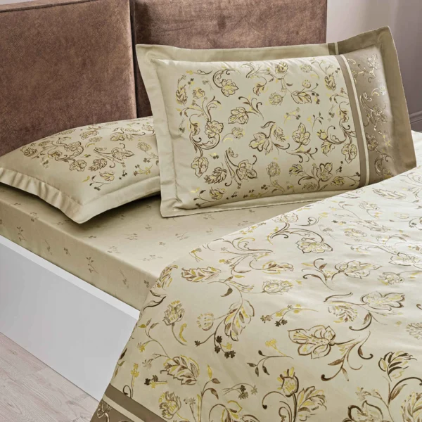 Lenjerie Single Fleur bej 100% bumbac satinat TAC