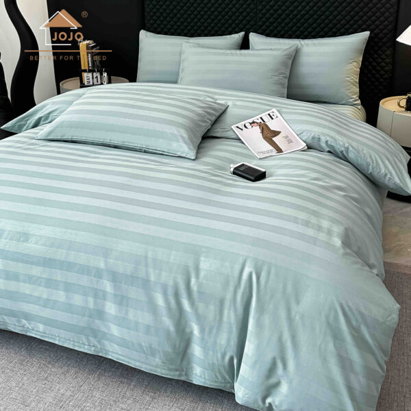 Lenjerie king size cu elastic Damasc,bumbac 100%,6 piese-Mint - imagine 2