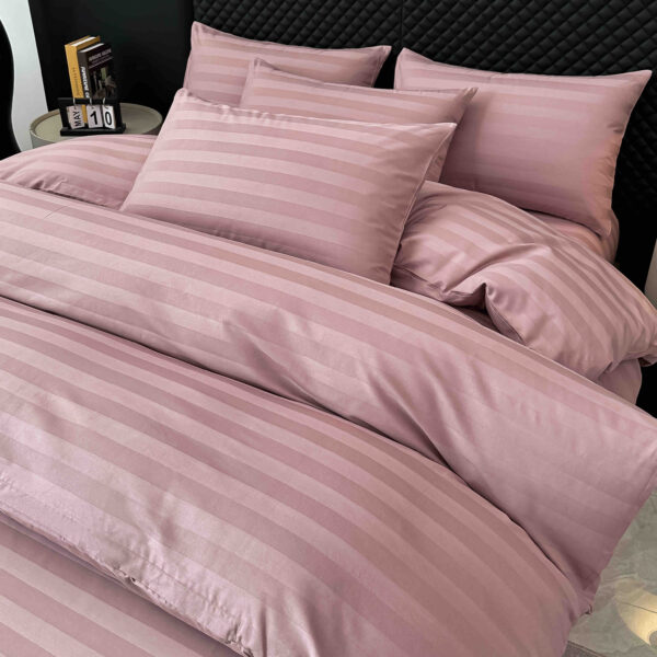Lenjerie king size cu elastic Damasc,bumbac 100%,6 piese-Roz - imagine 2