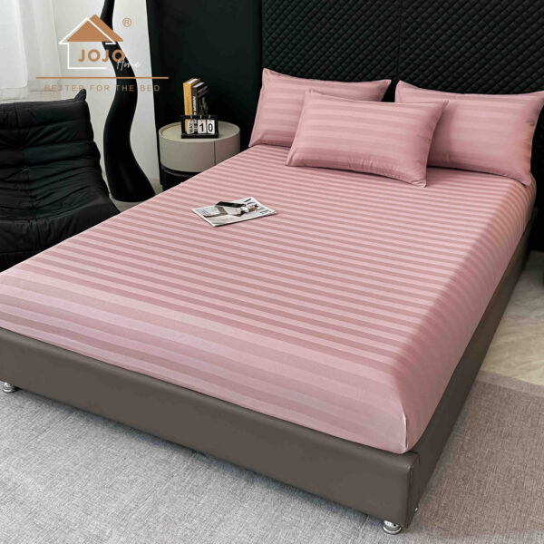 Lenjerie king size cu elastic Damasc,bumbac 100%,6 piese-Roz