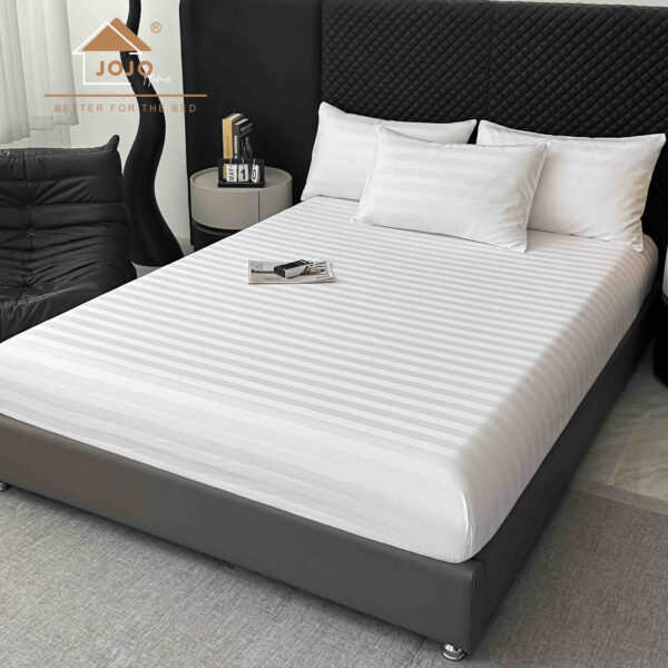 Lenjerie king size cu elastic Damasc,bumbac 100%,6 piese-Alb - imagine 2