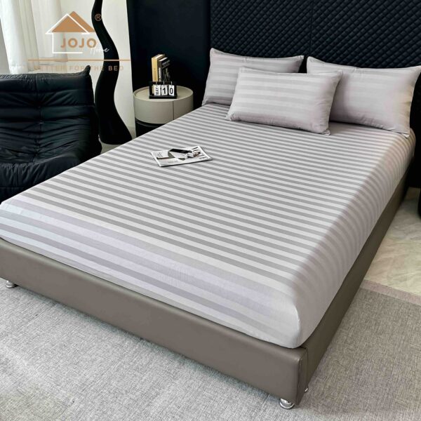 Lenjerie king size cu elastic Damasc,bumbac 100%,6 piese- Gri deschis - imagine 3