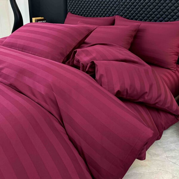 Lenjerie king size cu elastic Damasc,bumbac 100%,6 piese- Burgundy - imagine 3