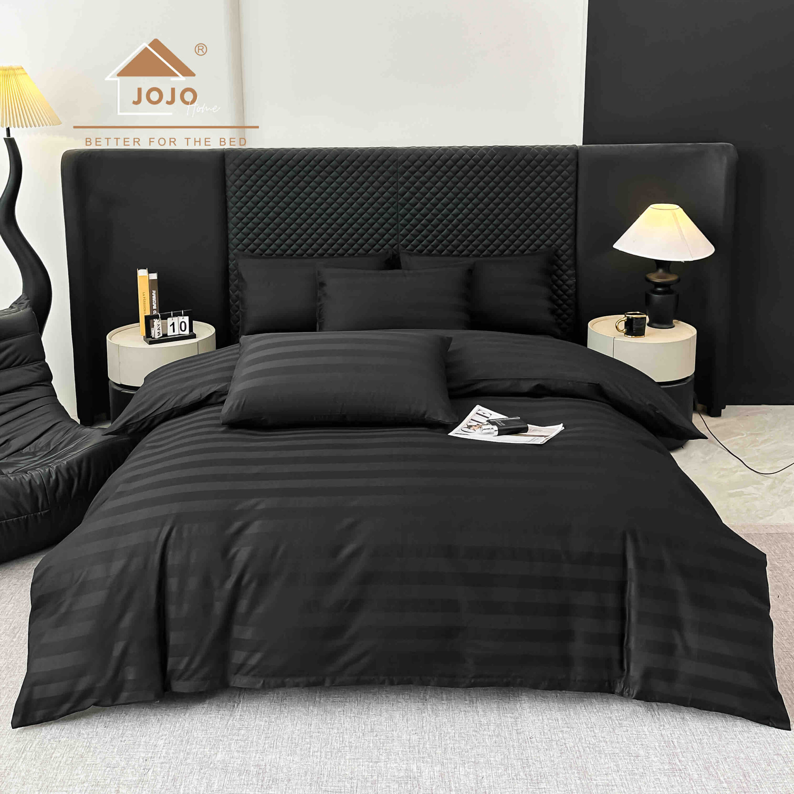 Lenjerie king size cu elastic Damasc,bumbac 100%,6 piese-Negru Lenjerie king size cu elastic Damasc,bumbac 100%,6 piese-Negru