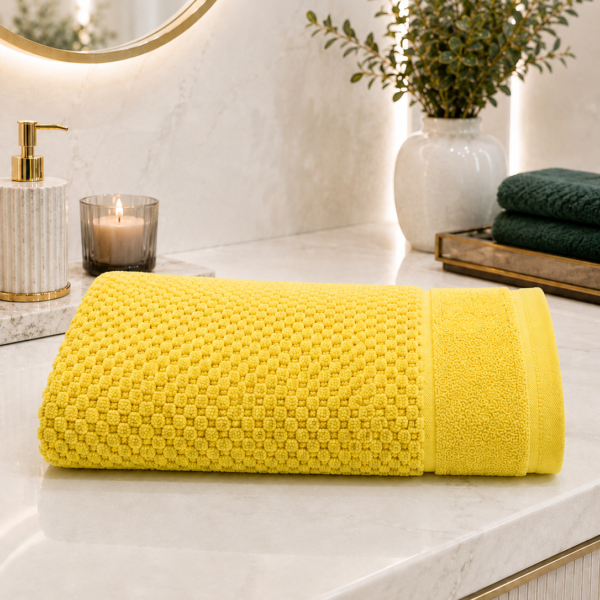 Prosop baie 70x130 cm moale, pufos și absorbant din 100% bumbac-Galben