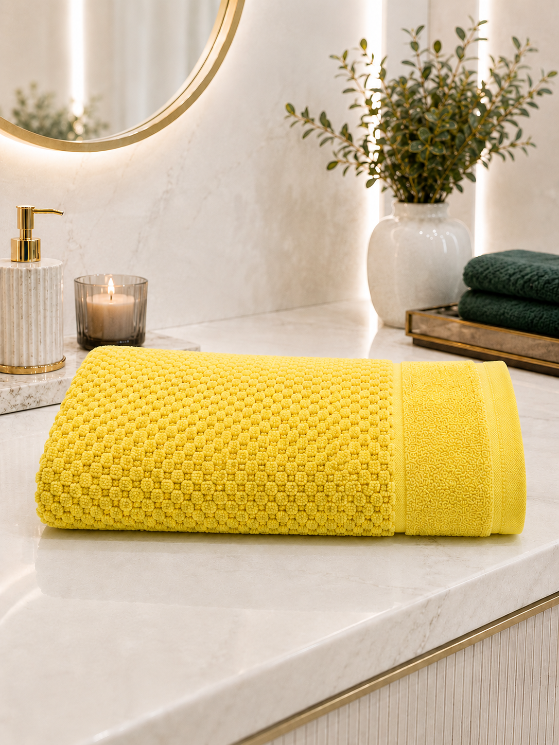 Prosop baie 70x130 cm moale, pufos și absorbant din 100% bumbac-Galben Prosop baie 70x130 cm moale, pufos și absorbant din 100% bumbac-Galben