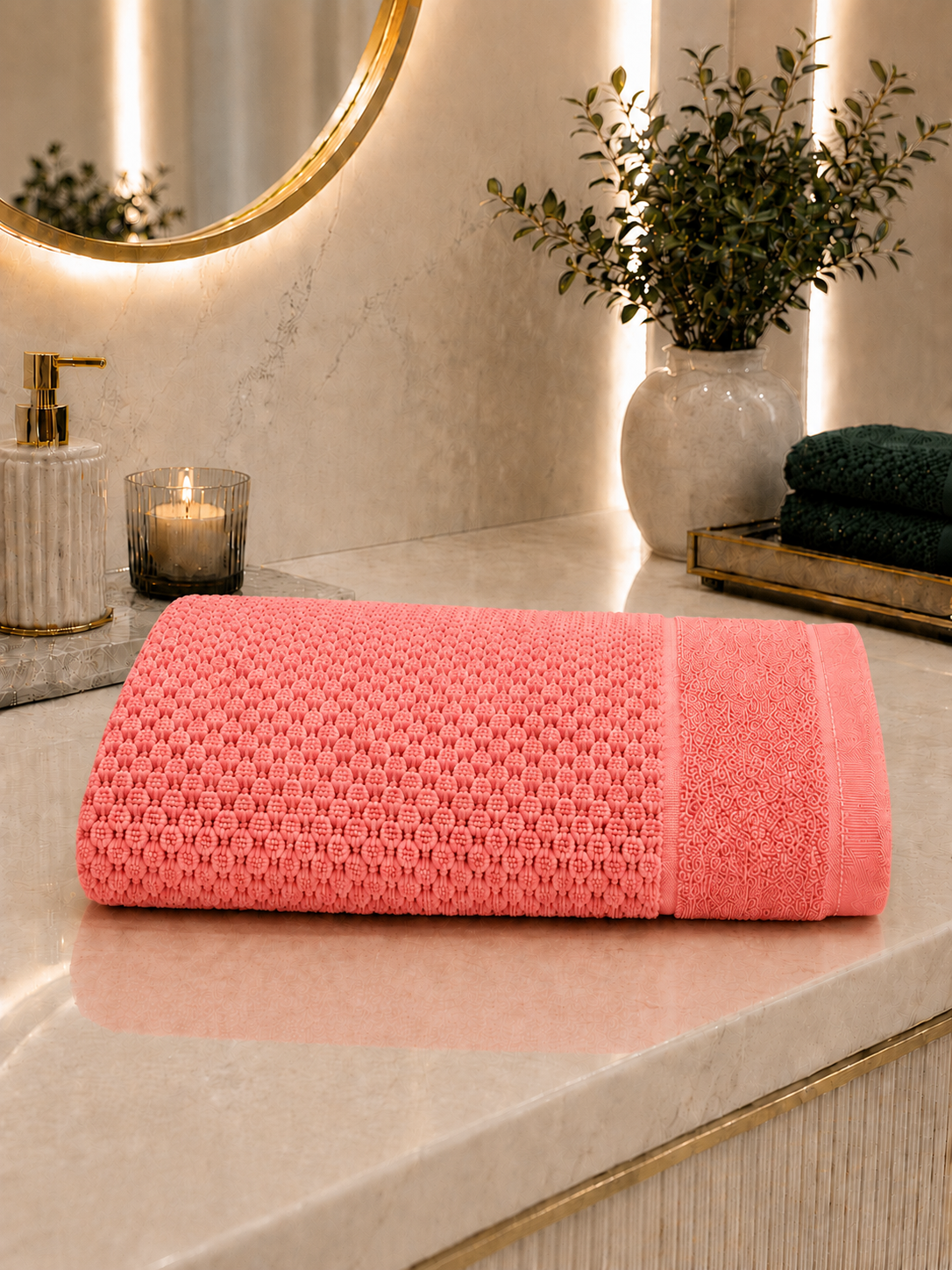 Prosop baie 70x130 cm moale, pufos și absorbant din 100% bumbac-corai Prosop baie 70x130 cm moale, pufos și absorbant din 100% bumbac-corai