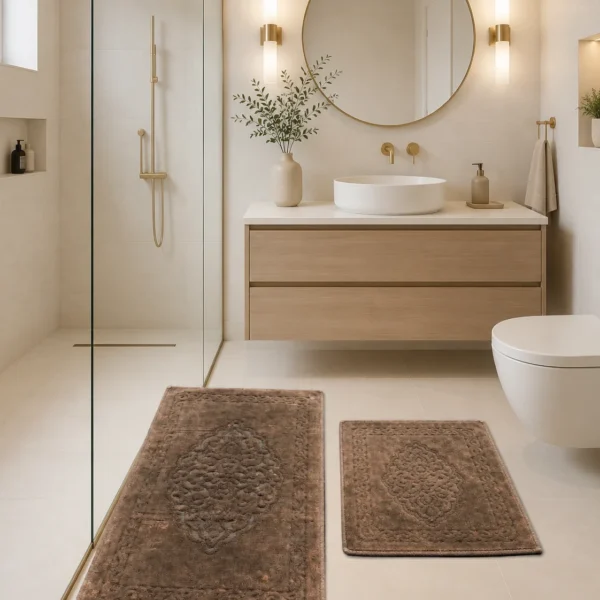 set-covorase-baie-100-bumbac-arabesc-maro-tropik-design-elegant