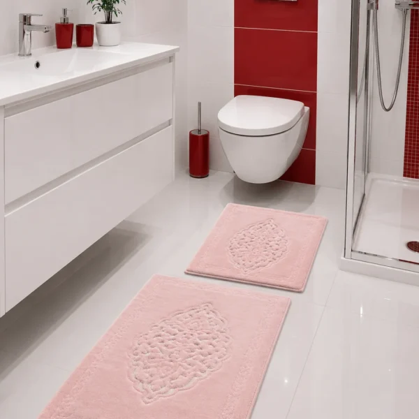 set-covorase-baie-100-bumbac-arabesc-roz-pudra-tropik-design-elegant