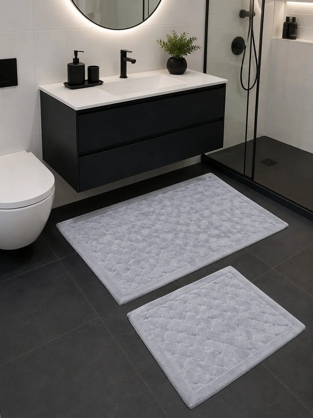 set-covorase-baie-100-bumbac-lines-gri-tropik-design-elegant Set Covorașe Baie 100% Bumbac Lines Gri Tropik