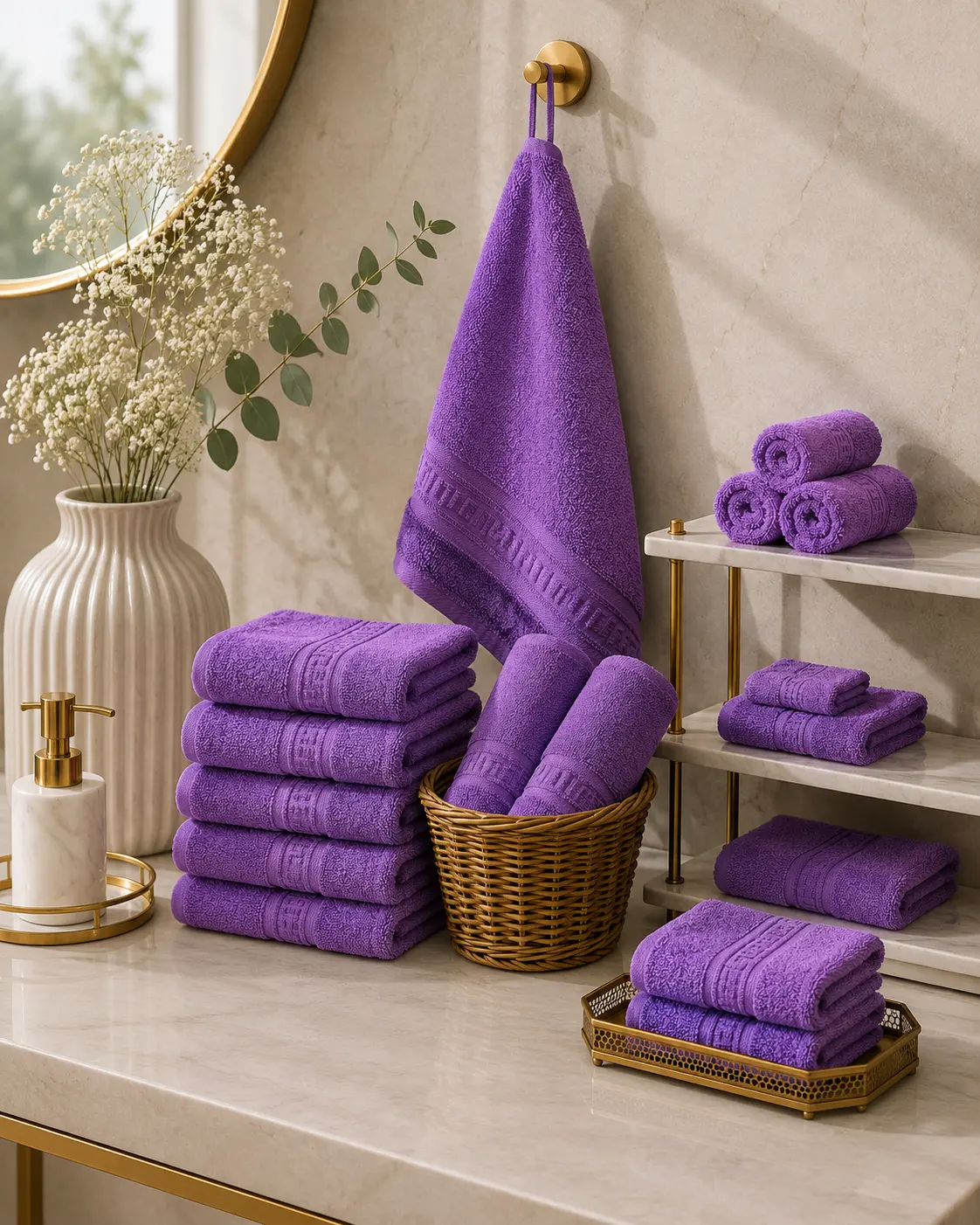 10xPRG6510_purple-2.webp Set 10 Prosoape de Lux 30x50cm 100% Bumbac Pieptanat 650 g/mp-Mov - imagine 1