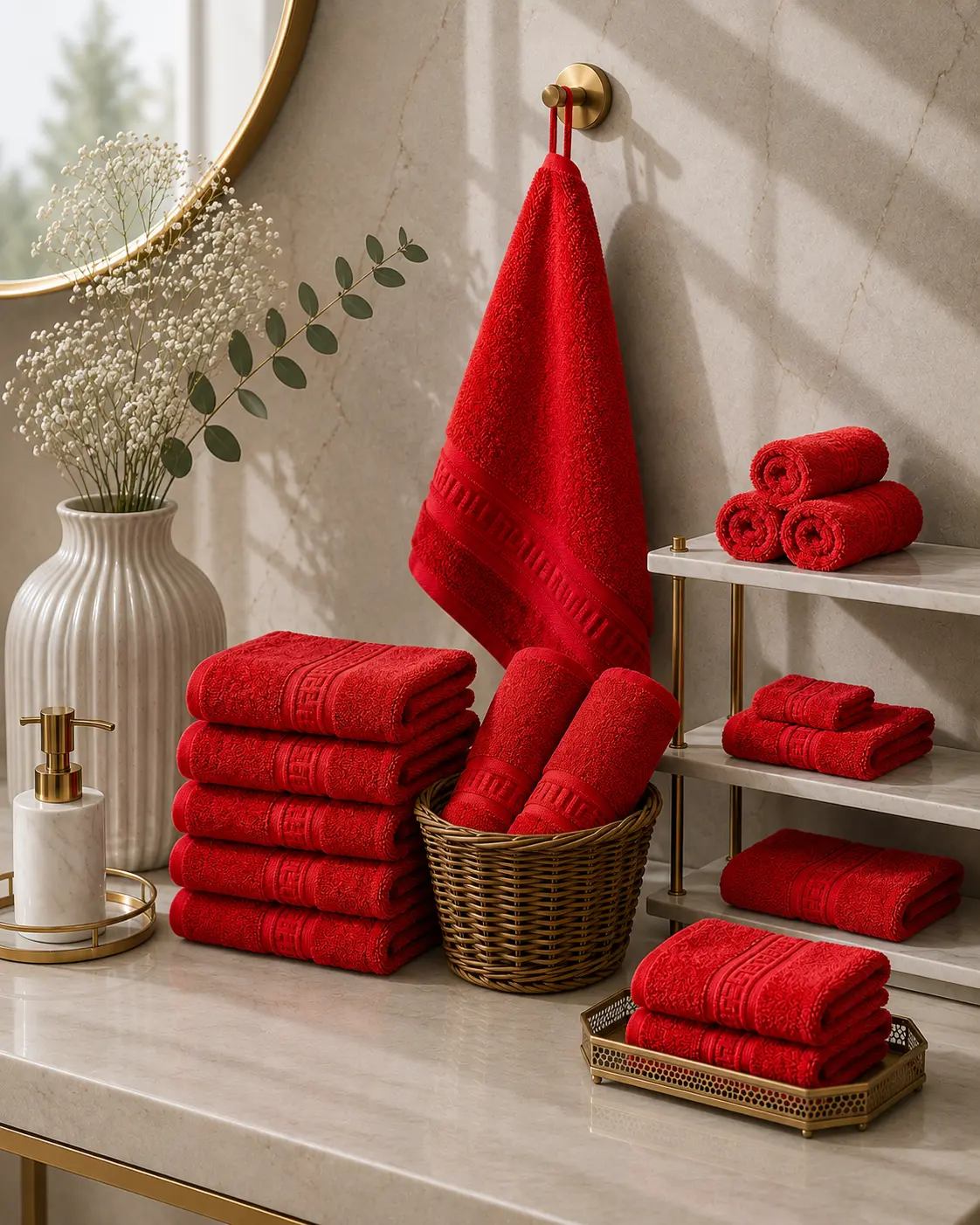 10xPRG6510_red.webp Set 10 Prosoape de Lux 30x50cm 100% Bumbac Pieptanat 650 g/mp-Rosu - imagine 1