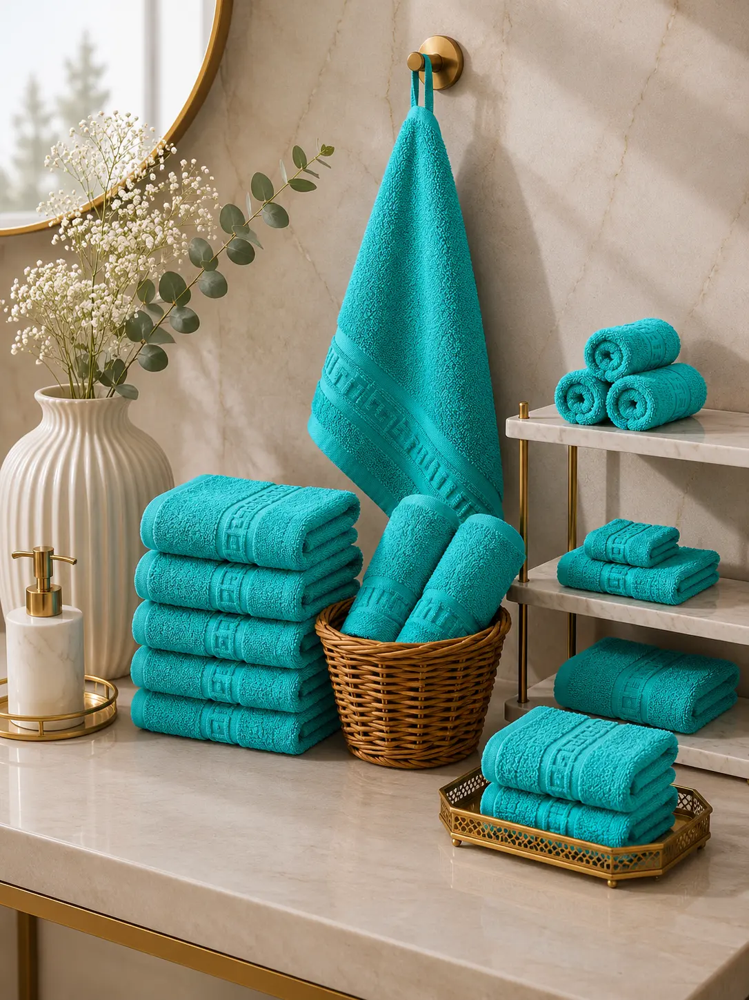 10xPRG6510_turcoaz.webp Set 10 Prosoape de Lux 30x50cm 100% Bumbac Pieptanat 650 g/mp-Turcoaz - imagine 1