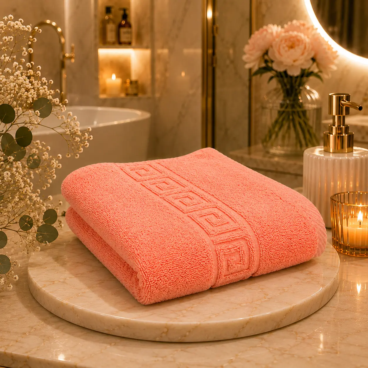 6510_coral.webp Prosop de Lux 30x50cm 100% Bumbac Pieptanat 650 g/mp-Coral - imagine 1