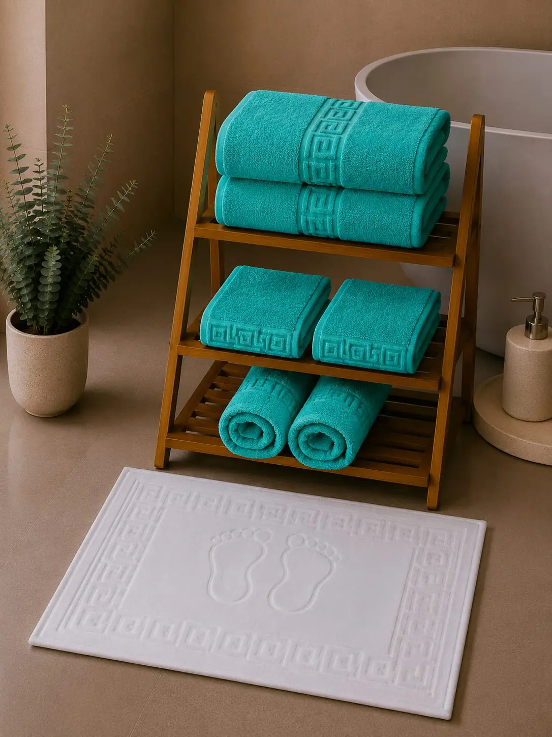 7PR2_green_dark.webp Set 7 Prosoape Luxury Hoteliere Bumbac Pakistanez Greek Border Green Dark – 650 g/m² - imagine 1