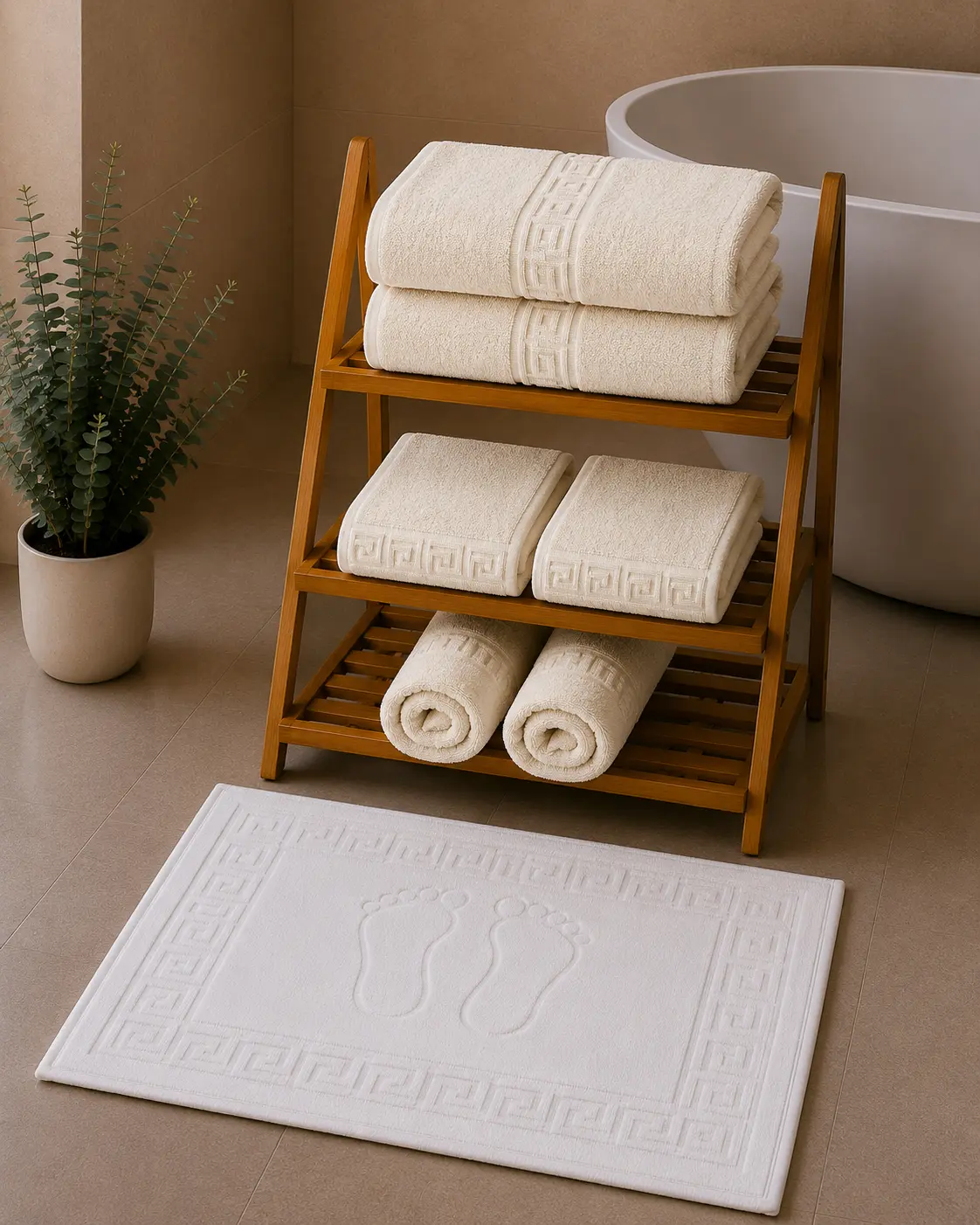 7PR2_ivory.webp Set 7 Prosoape Luxury Hoteliere Bumbac Pakistanez Greek Border Ivory – 650 g/m² - imagine 1