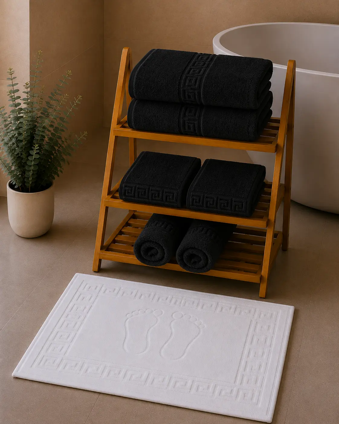 7PR2_negru-3.webp Set 7 Prosoape Luxury Hoteliere Bumbac Pakistanez Greek Border Negru – 650 g/m² - imagine 1