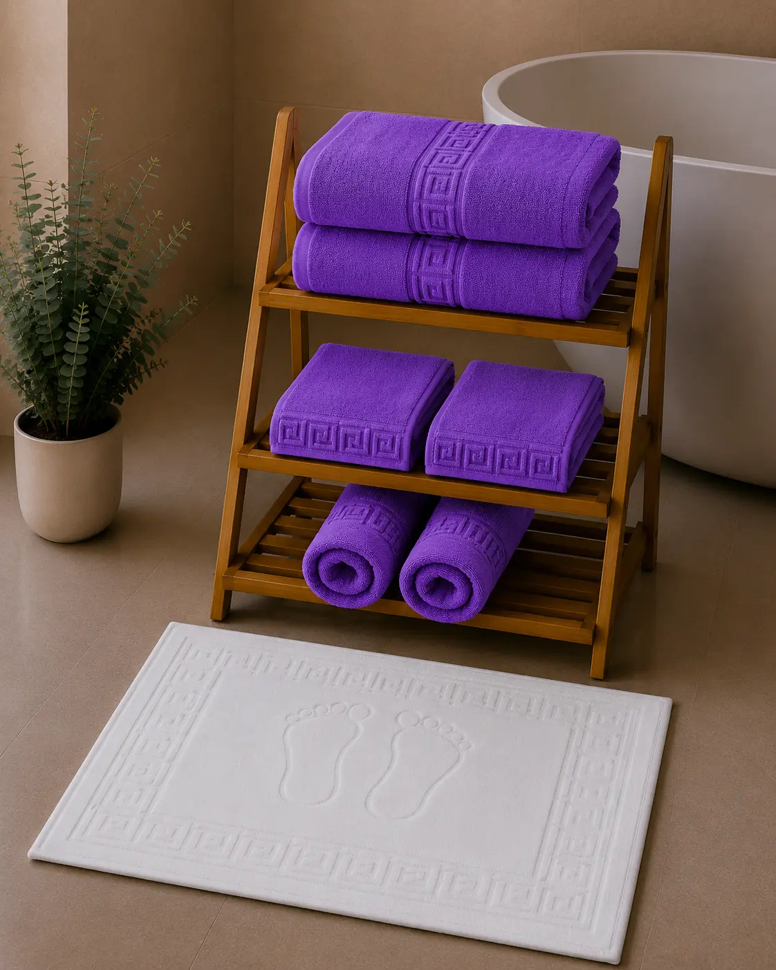 7PR2_purple-3.webp Set 7 Prosoape Luxury Hoteliere Bumbac Pakistanez Greek Border Mov – 650 g/m² - imagine 1