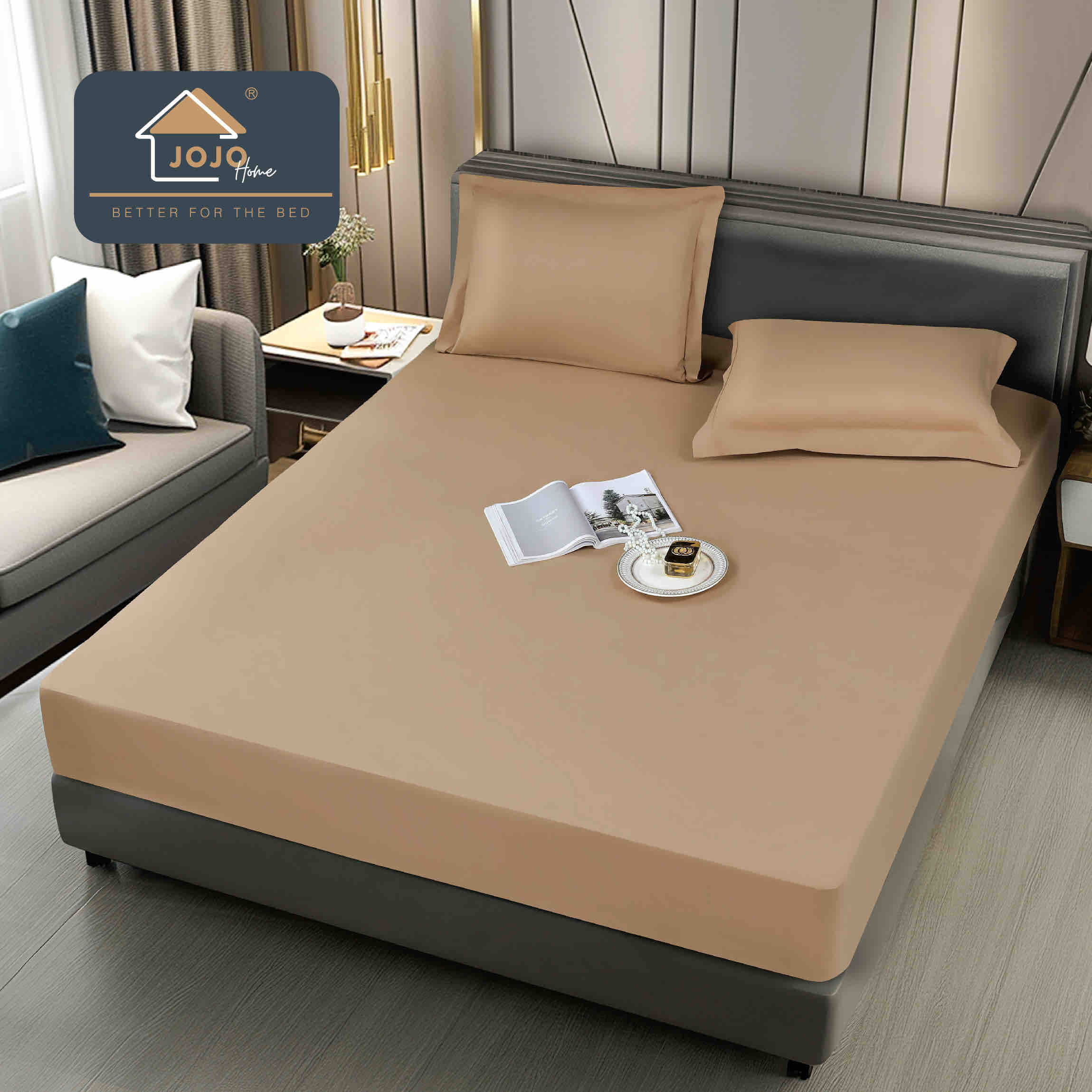 Husa pat impermeabila cu elastic 90x200 + 2 fete perna Cappuccino Husa pat impermeabila cu elastic 90x200 + 2 fete perna Cappuccino